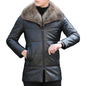 Men's Black Puffer leather Jacket. This jacket, which is made from high-quality sheepskin leather, is a must-have addition to your winter wardrobe because of its sumptuous feel and long-lasting sturdiness.