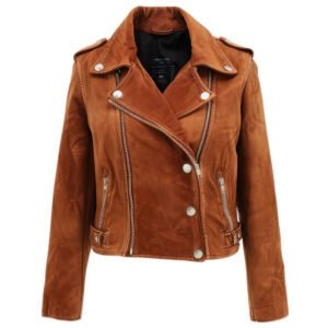 The Women’s Brown Suede Leather Biker Jacket is the perfect blend of classic style and modern functionality