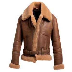 The Men’s Distressed Brown Genuine Sheepskin Sherpa Shearling Faux Fur Lined Aviator Flight Vintage Winter Warm B3 Bomber Leather Jacket marries classic aviator aesthetics with modern functionality