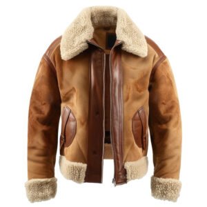 The Men’s Brown Beige Genuine Suede B3 Sherpa Shearling Faux Fur Lined Pilot Jacket is the perfect combination of classic aviator style and modern-day comfort.